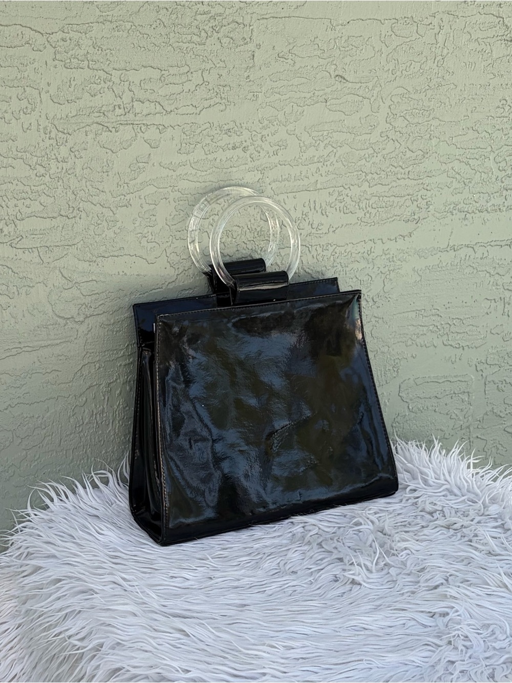 Patent Black Mini Tote with Clear Ring Handles